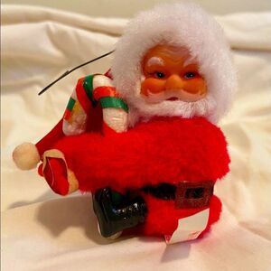 Vintage Rubberface /Felt Santa Claus & Candy Cane